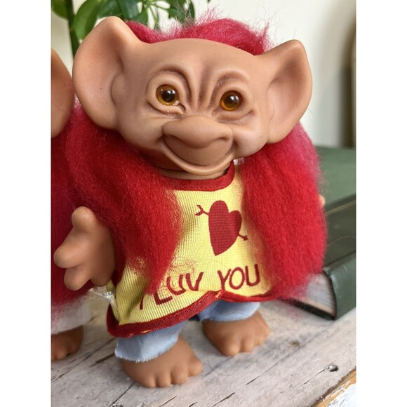 Vintage Uneeda Wishnik 6” Troll Dolls (2) Hong Kong 1966 Long Red Hair & Clothes - Picture 8 of 9